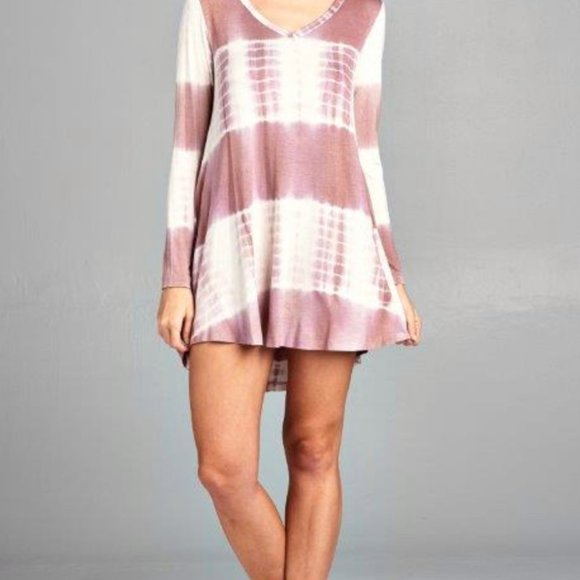 Women's 2XL 2X? Purple White Tie Dye Sexy Mini Tunic Dress V-Neck High Low NEW - Picture 4 of 7